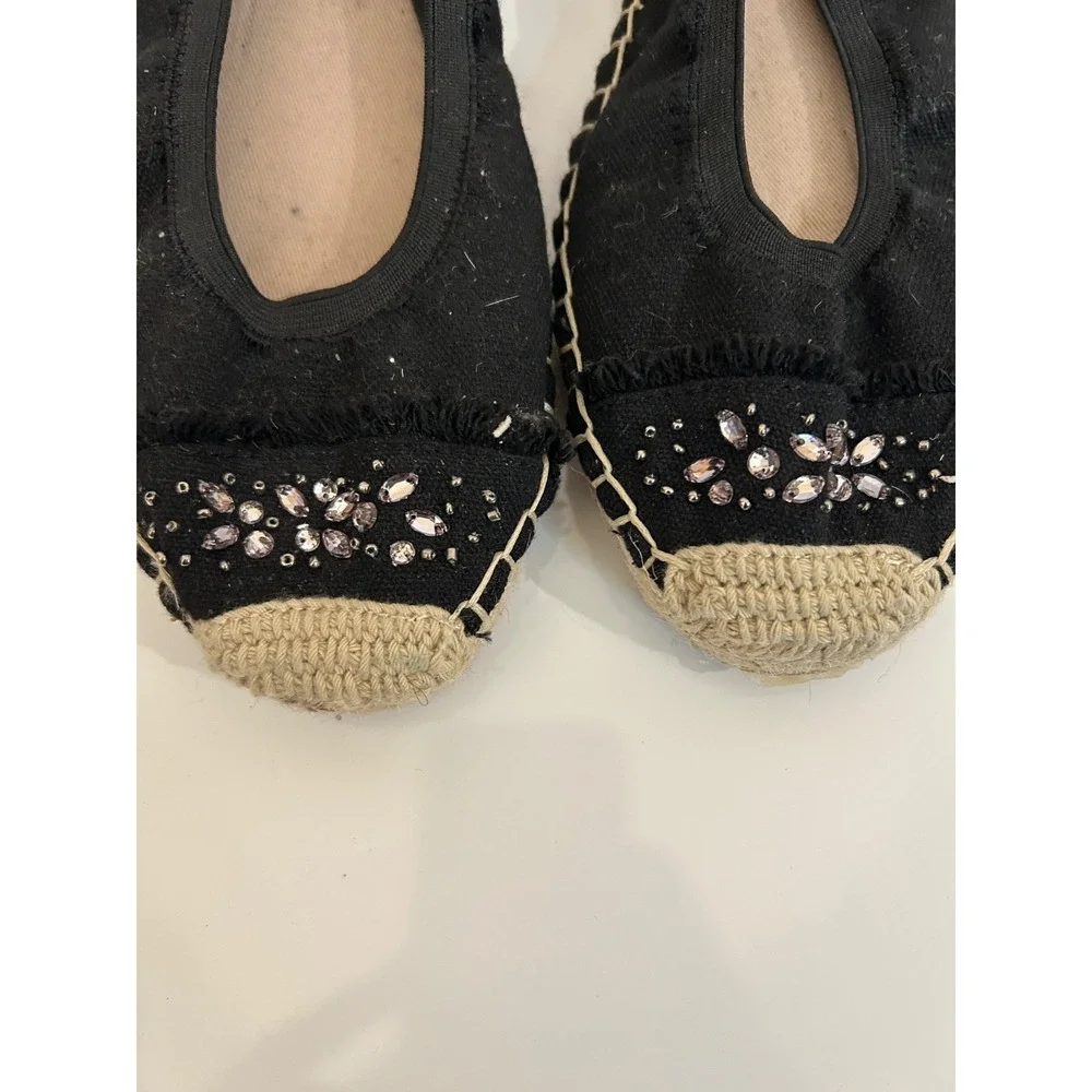 Simply Vera Vera Wang Black Espadrille Flats Beaded Bow Ballet Shoes Womens 9